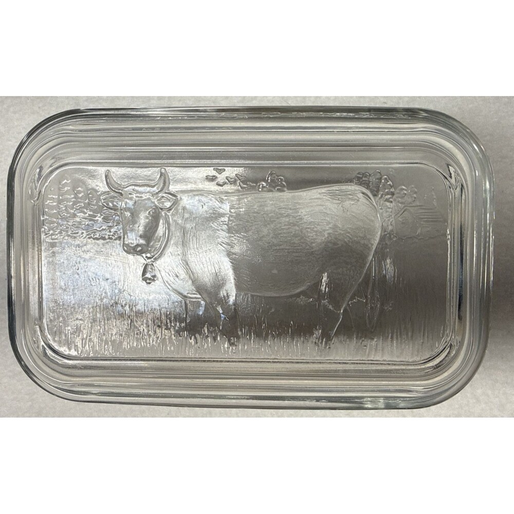 Arcoroc France Cow Refrigerator Dish Lid Farmhouse Glass Storage Cover Vintage